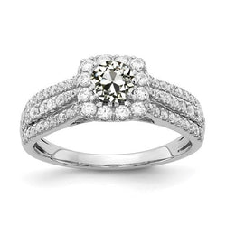 Halo Round Old Mine Cut Genuine Diamond Ring Triple Row Accents 4.50 Carats