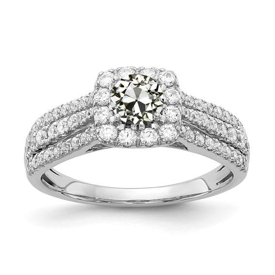 Halo Round Old Mine Cut Genuine Diamond Ring Triple Row Accents 4.50 Carats