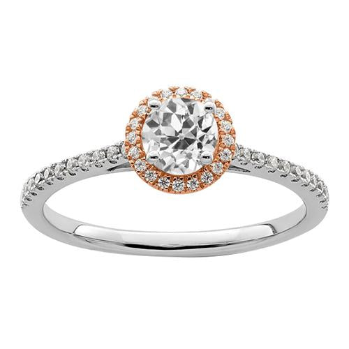 Halo Round Old Mine Cut Genuine Diamond Ring Two Tone Jewelry 3 Carats