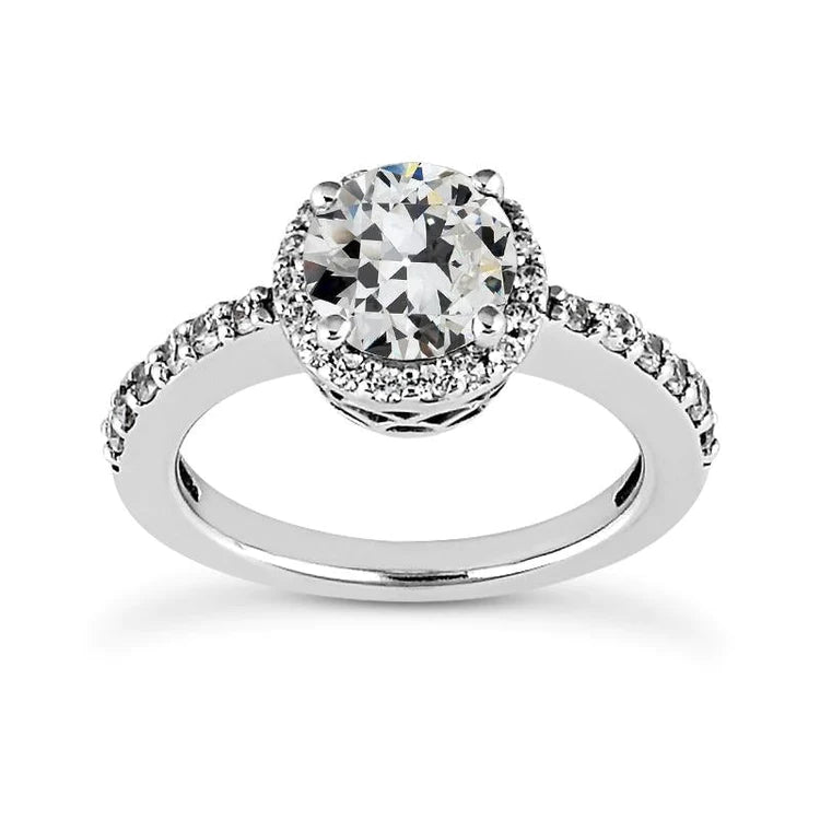 Halo Round Old Mine Cut Natural Diamond Engagement Ring 4.25 Carats Gold