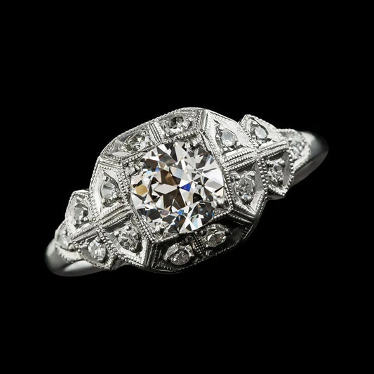 Halo Round Old Mine Cut Natural Diamond Ring 3 Carats White Gold 14K
