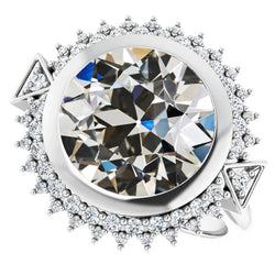 Halo Round Old Mine Cut Natural Earth Mined Diamond Ring Bezel Set Star Style 8 Carats