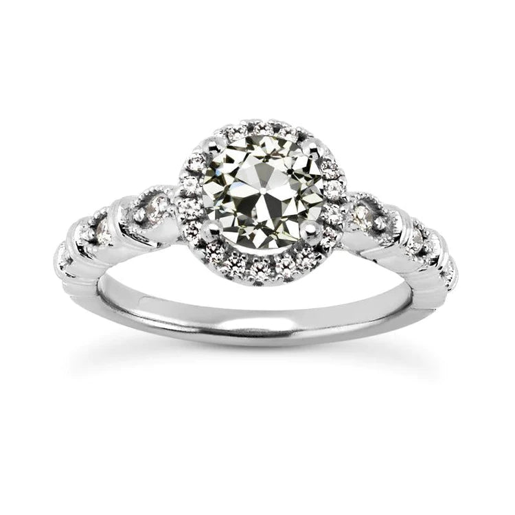 Halo Round Old Mine Cut Natural Diamond Ring Ladies Jewelry 3.25 Carats