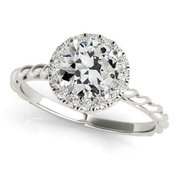 Halo Round Old Mine Cut Natural Earth Mined Diamond Ring Prong Rope Style 3.50 Carats