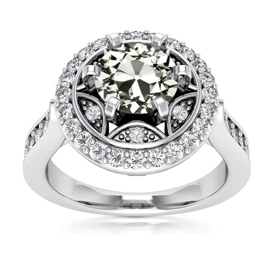 Halo Round Old Mine Cut Real Diamond Lady’s Ring Star Style 5.75 Carats