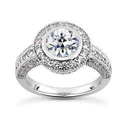 Halo Round Old Mine Cut Real Natural Earth Mined Diamond Ring Bezel Vintage Style 5 Carats