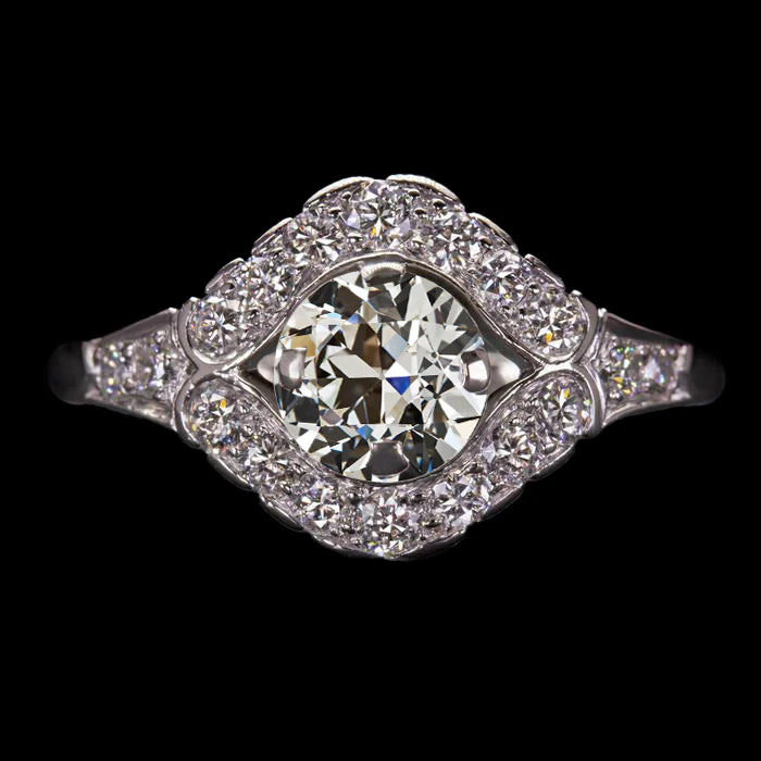 Halo Round Old Mine Cut Real Diamond Ring White Gold Jewelry 3.50 Carats