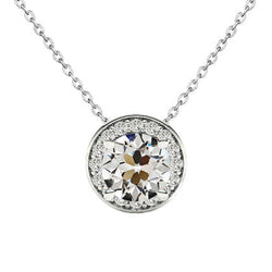 14K White Gold Fine Diamond Pendant – 1.50-ct Old Mine Cut