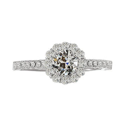 Halo Round Old Miner Natural Diamond Anniversary Ring 14K White Gold 4 Carats