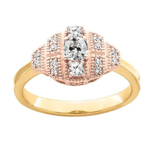 Halo Round Old Miner Natural Diamond Engagement Ring Two Tone Gold 2.25 Carats