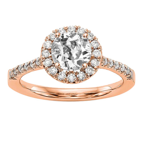 Halo Round Old Miner Natural Diamond Ring 3.25 Carats Tapered Shank Rose Gold