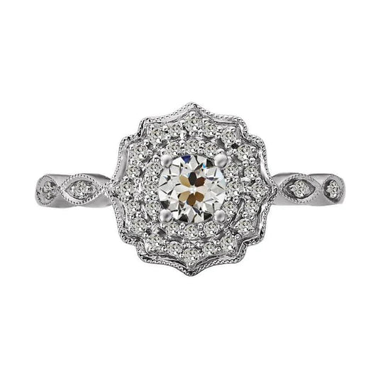 Halo Round Old Miner Natural Diamond Ring Flower Style 14K Gold 3 Carats