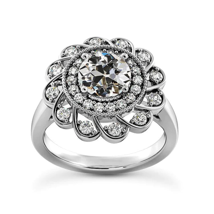 Halo Round Old Miner Natural Diamond Wedding Ring Flower Style 4.75 Carats