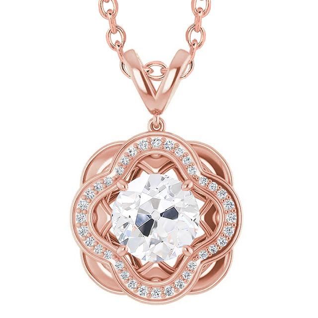 Halo Round Old Miner Real Diamond Pendant 3 Carats With Chain Rose Gold 14K