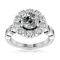 Halo Round Old Miner Real Natural Earth Mined Diamond Ring 5.25 Carats Flower Style Jewelry