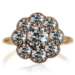 Halo Round Old Miner Real Diamond Ring Flower Style 10 Carats Yellow Gold