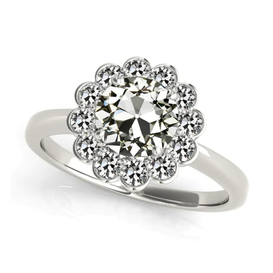 Halo Round Old Miner Real Diamond Ring Flower Style 14K Gold 3.50 Carats
