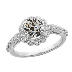 Halo Round Old Miner Real Diamond Ring Flower Style 14k Gold 4.50 Carats