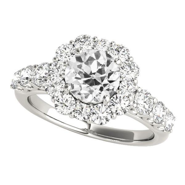 Halo Round Old Miner Real Diamond Ring Flower Style Prong Set 5 Carats