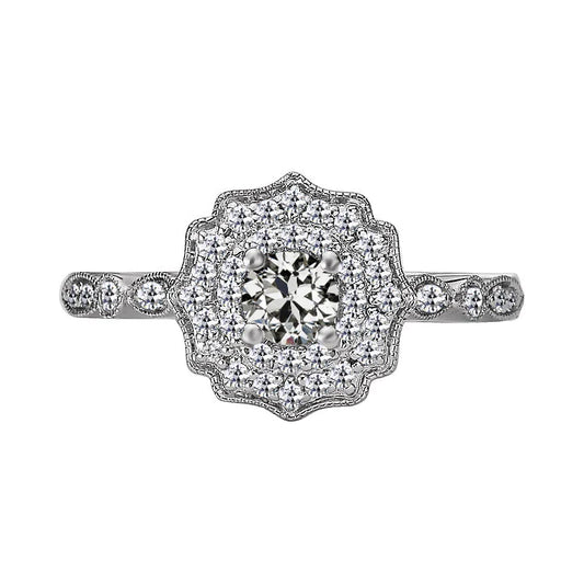 Halo Round Old Miner Real Diamond Ring Flower Vintage Style 3.50 Carats