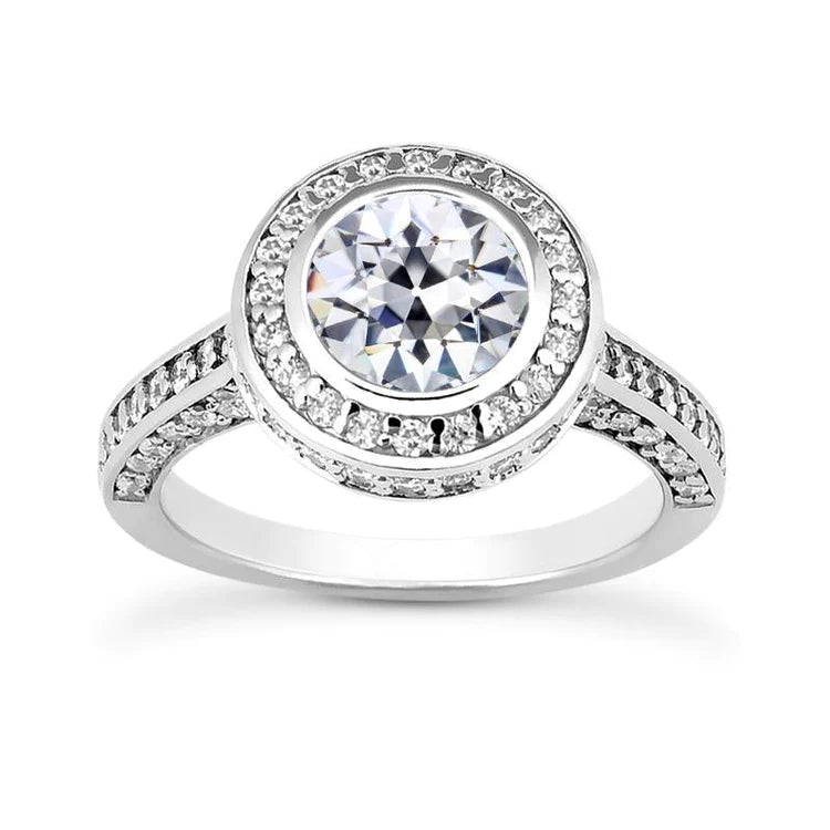 Halo Round Old Miner Real Diamond Ring With Accents Bezel Set 5.75 Carats