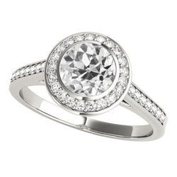 Halo Round Old Miner Real Natural Earth Mined Diamond Ring With Accents Bezel Set 5 Carats