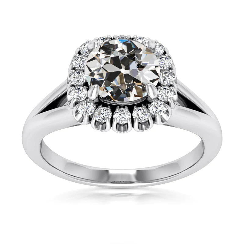 Halo Round Old Miner Real Diamond Wedding Ring Split Shank 5.75 Carats