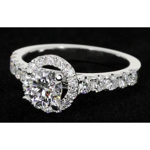 Halo Round Real Diamond Engagement Ring 2 Carats Women 