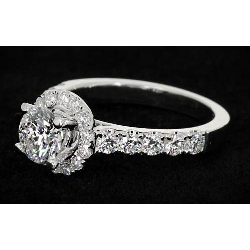 Halo Round Real Diamond Engagement Ring Women Jewelry