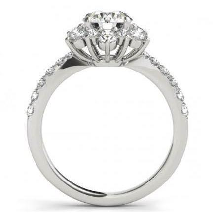 Halo Round Real Diamond Flower Style Engagement Ring 2.25 Carat WG 14K