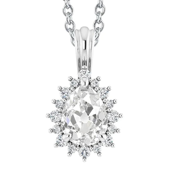 Halo Round Real Diamond Pendant Flower Style Pear Old Miner 4 Carats Slide