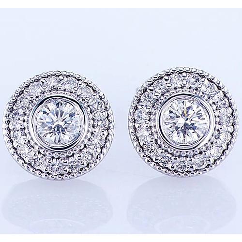 Halo Round Real Diamond Stud Earring 2.50 Carats White Gold 14K F Vs1 Vvs1
