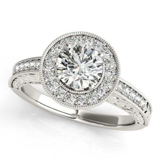 Halo Round Real Diamond Vintage Style Ring 1.25 Carat Engraved WG 14K - Halo Ring-harrychadent.ca