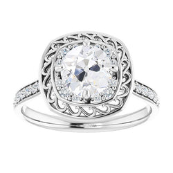 Halo Round Real Old Cut Natural Earth Mined Diamond Ring With Accents White Gold 4.50 Carats