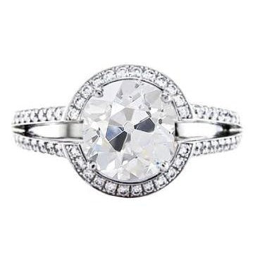 Halo Round Real Old Mine Cut Diamond Ring Prong Set Gold 3.50 Carats