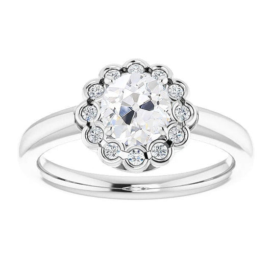 Halo Round Real Old Miner Diamond Ring Half Bezel Set 4 Carats Flower Style