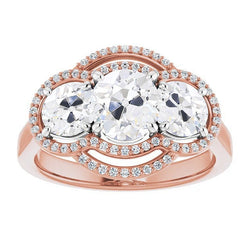 Halo Round Real Old Miner Diamond Ring Prong Set 8.50 Carats Two Tone