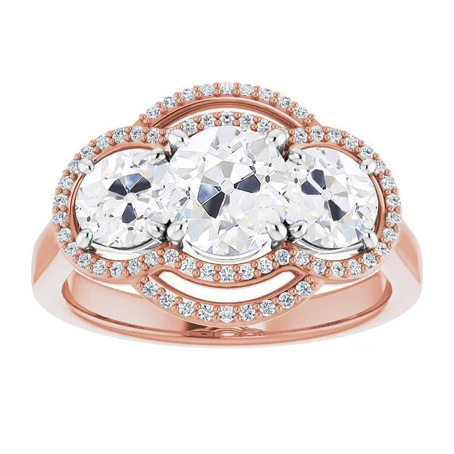 Halo Round Real Old Miner Diamond Ring Prong Set 8.50 Carats Two Tone