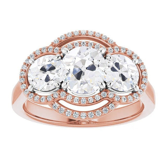 Halo Round Real Old Miner Diamond Ring Prong Set 8.50 Carats Two Tone