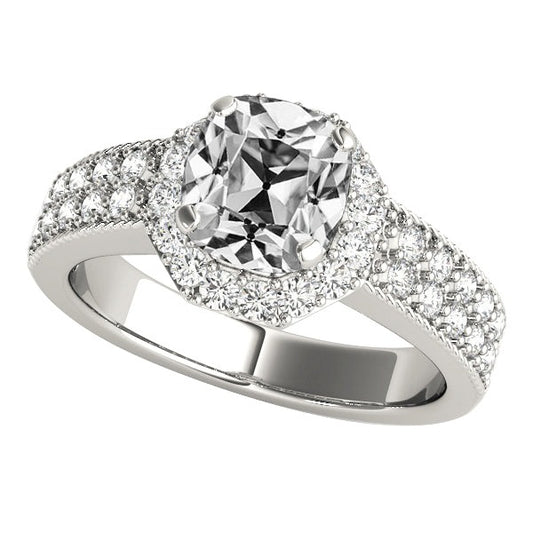 Halo Round & Cushion Natural Old Cut Diamond Ring Pave Set 5.75 Carats