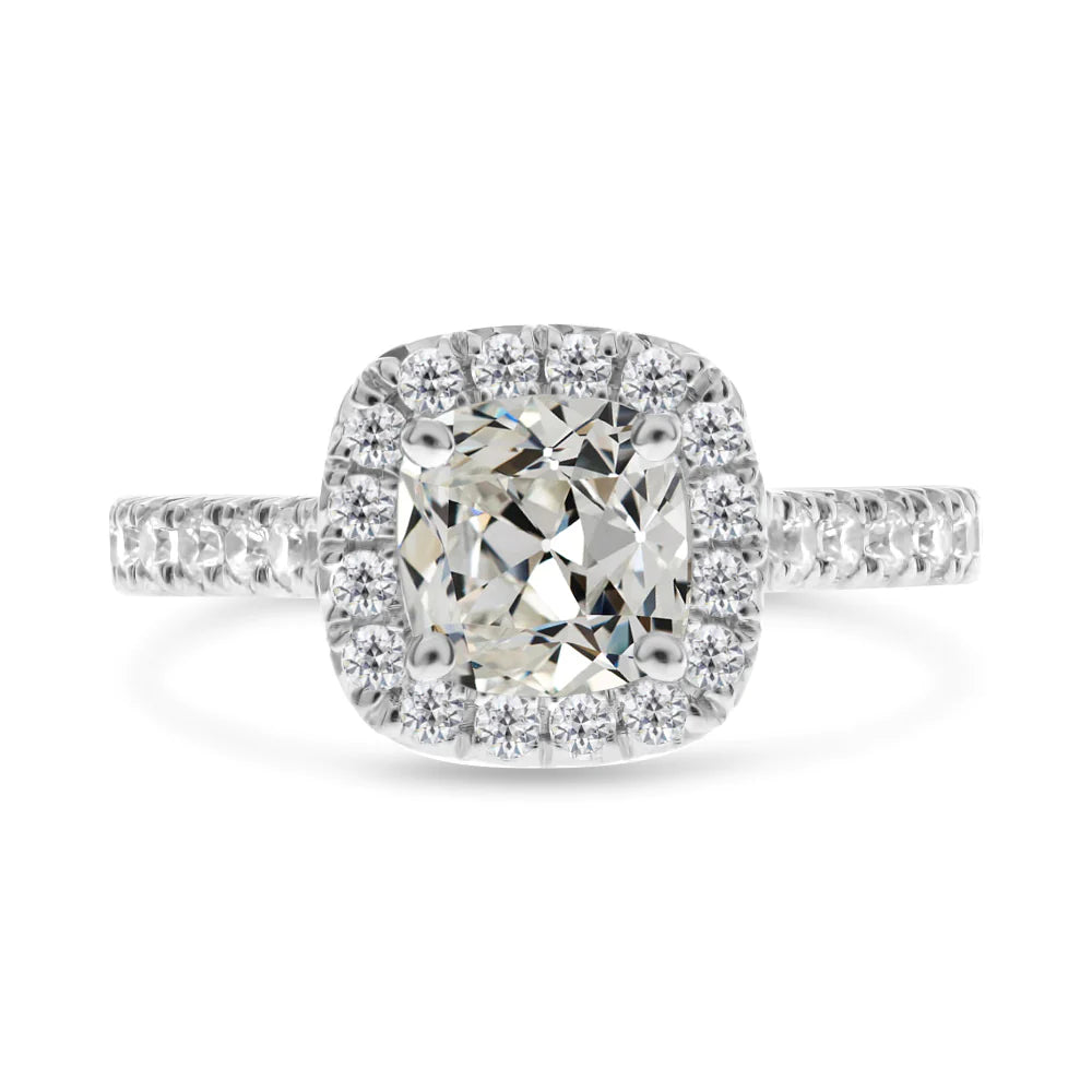 Halo Round & Cushion Old Cut Real Diamond Ring With Accents 8 Carats