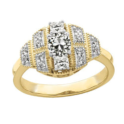 Halo Round & Cushion Old Cut Real Diamond Two Tone Gold 3 Carats