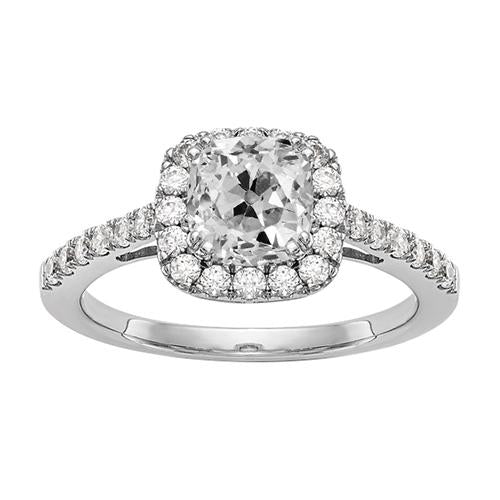 Halo Round & Cushion Old Mine Cut Genuine Diamond Ring 4 Carats Gold