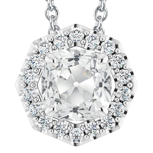 Halo Round & Cushion Old Mine Cut Real Diamond Pendant 7.50 Carats