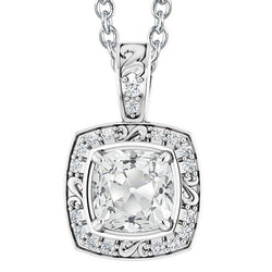 Halo Round & Cushion Old Miner Genuine Diamond Slide Pendant Filigree 6.50 Carats