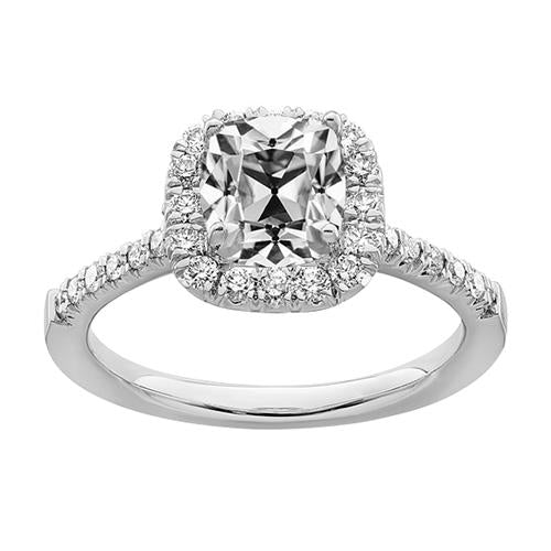 Halo Round & Cushion Old Miner Natural Diamond Ring 4 Carats Gold 14K