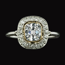 Halo Round & Cushion Old Miner Natural Diamond Ring Two Tone 4.50 Carats