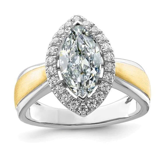 Halo Round & Marquise Old Cut Genuine Diamond Ring Tapered Shank 5 Carats