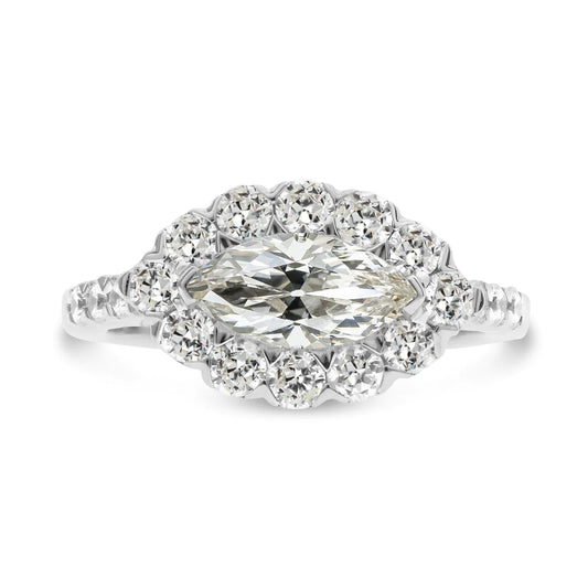 Halo Round & Marquise Old Mine Cut Real Diamond Ring 9.50 Carats