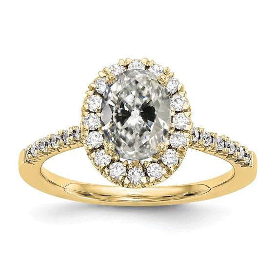 Halo Round & Oval Old Cut Genuine Diamond Ring Yellow Gold Jewelry 4 Carats